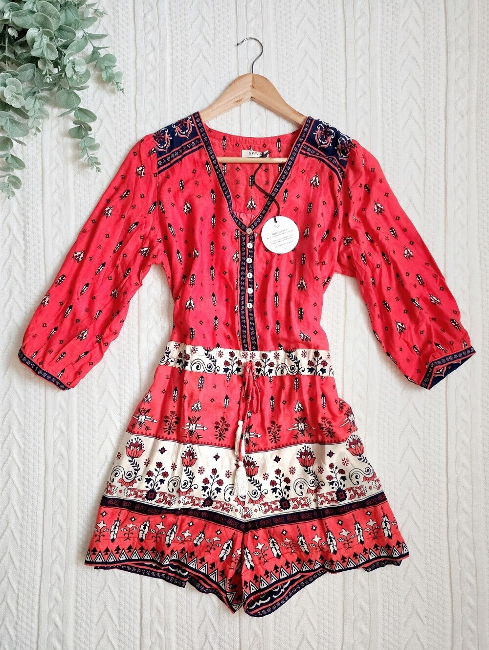 Spell & The Gypsy Desert Wanderer Playsuit Sunset Romper Renew Red Small NEW
